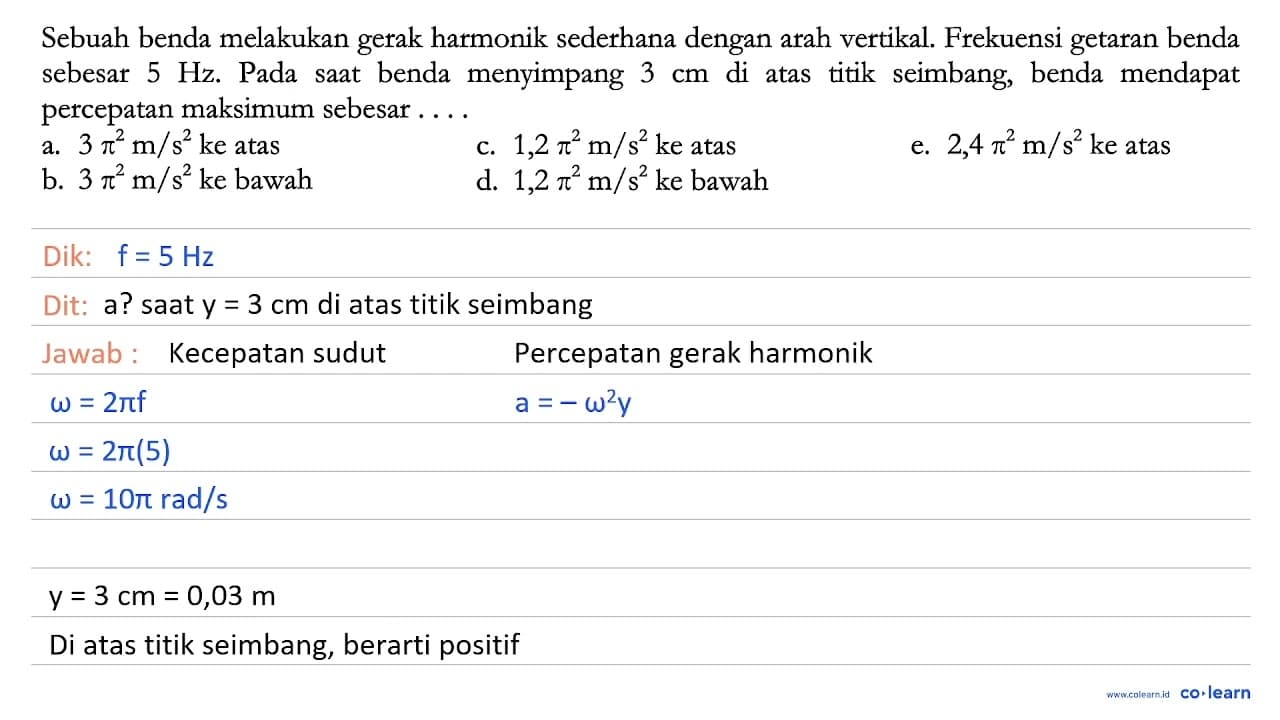 Sebuah benda melakukan gerak harmonik sederhana dengan arah