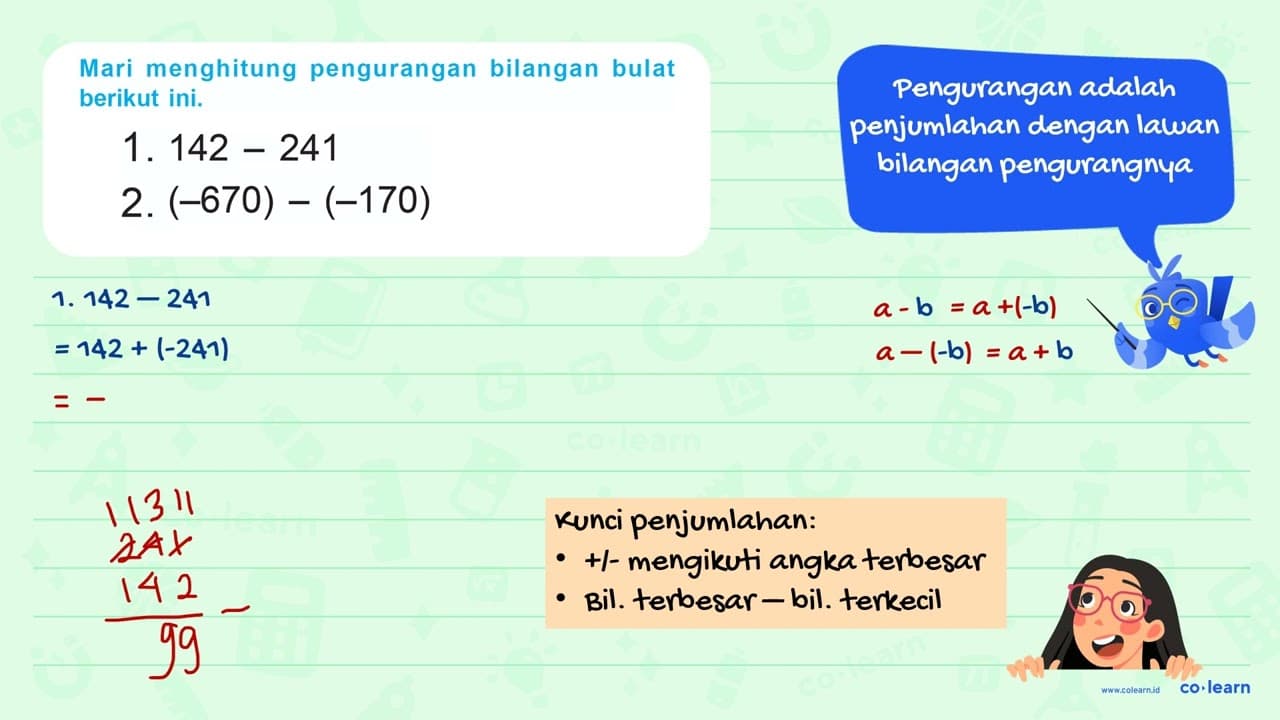 Mari menghitung pengurangan bilangan bulat berikut ini. 1.