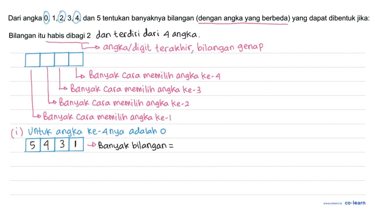 Dari angka 0,1,2,3,4,dan 5 tentukan banyaknya bilangan