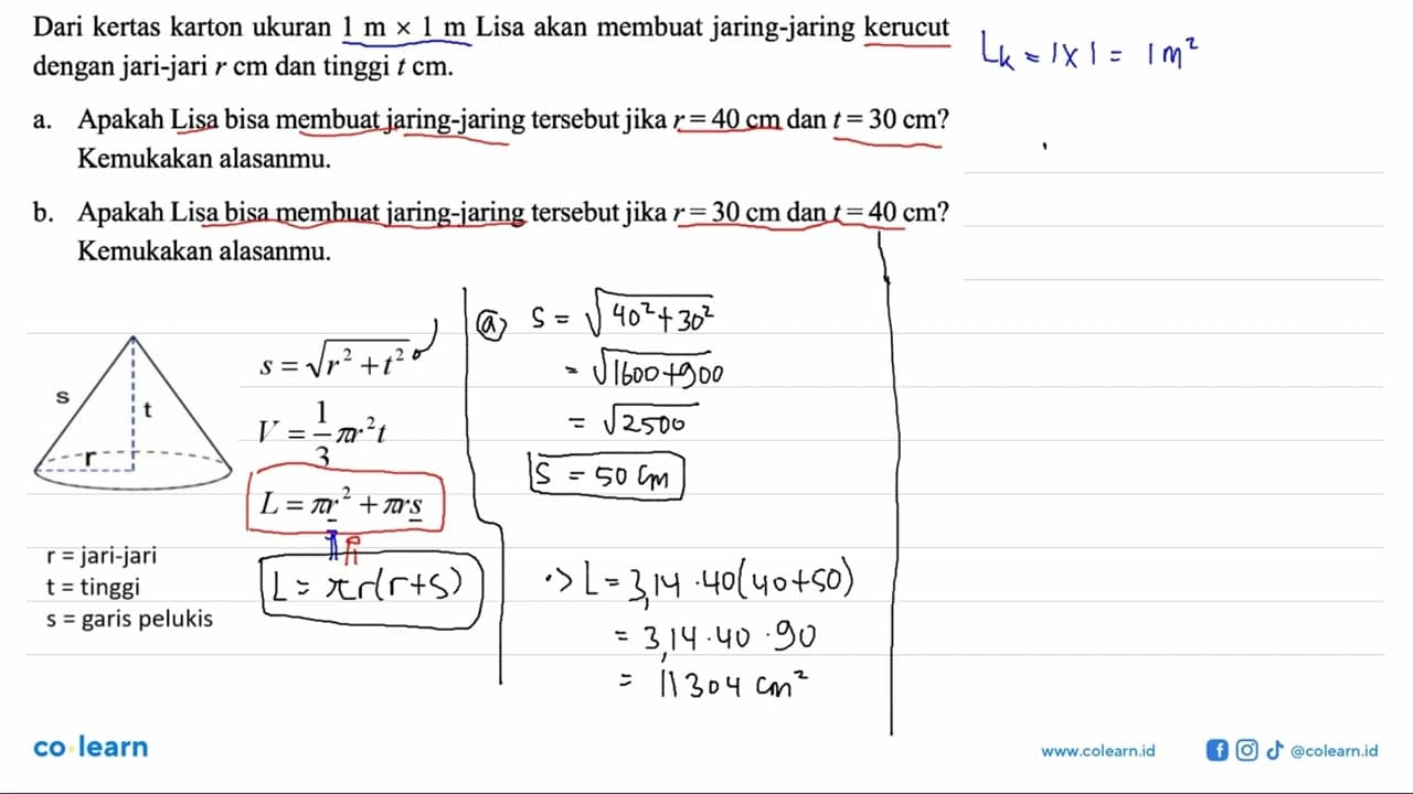 Dari kertas karton ukuran 1 m x 1 m Lisa akan membuat