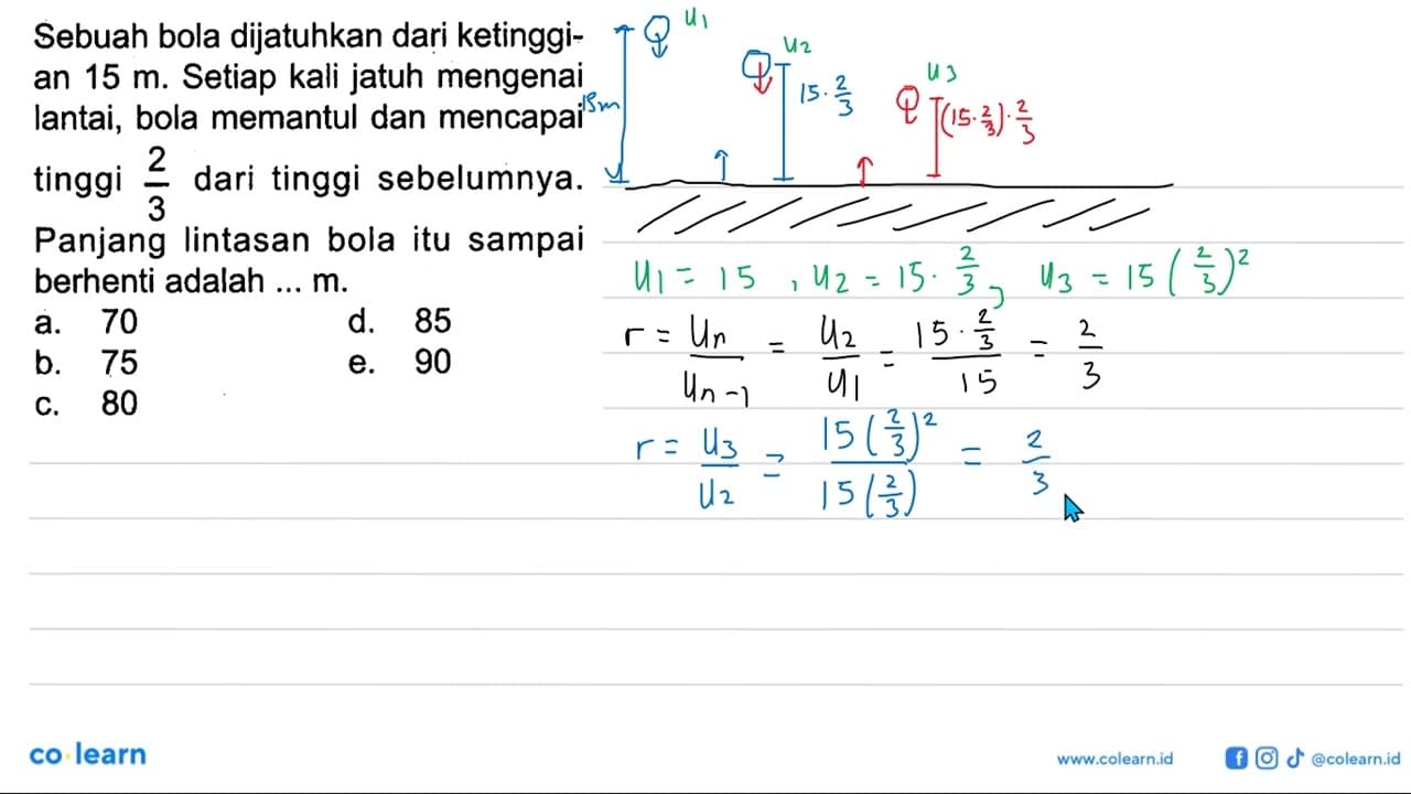 Sebuah bola dijatuhkan dari ketinggian 15 m . Setiap kali