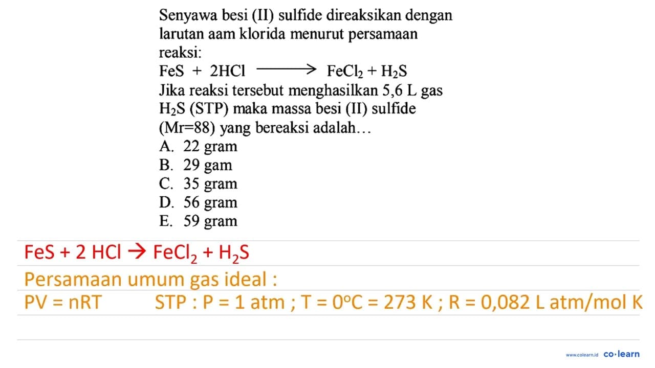 Senyawa besi (II) sulfide direaksikan dengan larutan aam