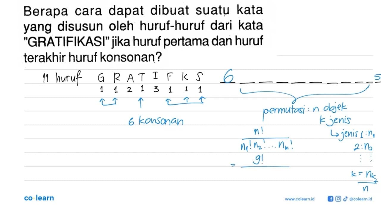 Berapa cara dapat dibuat suatu kata yang disusun oleh