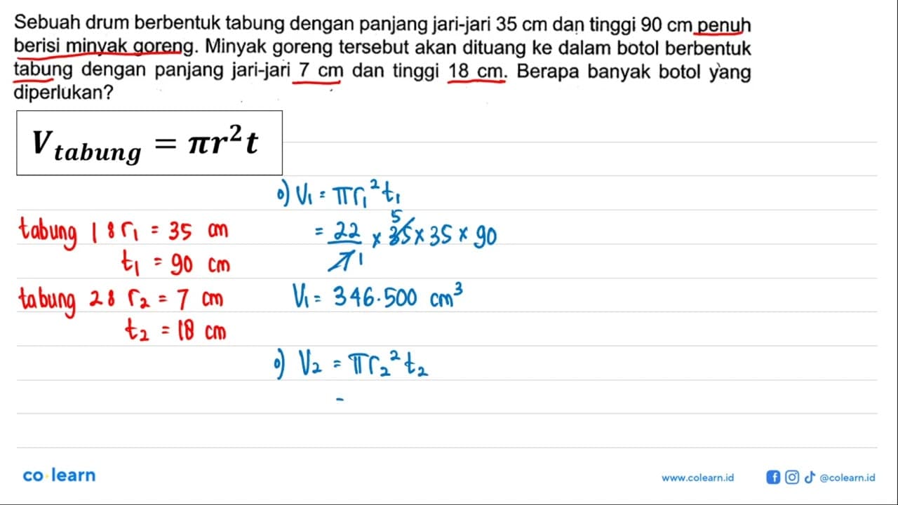 Sebuah drum berbentuk tabung dengan panjang jari-jari 35 cm