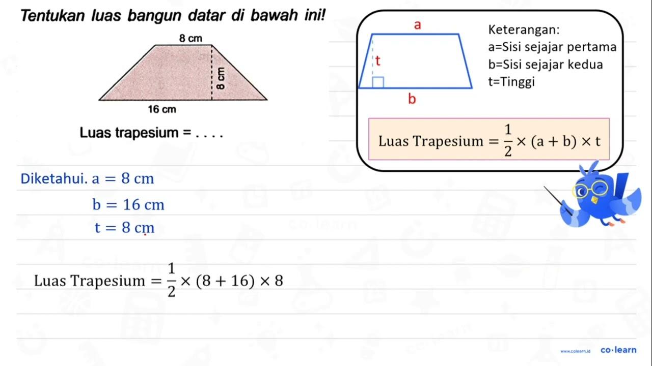 Tentukan luas bangun datar di bawah ini! Luas trapesium