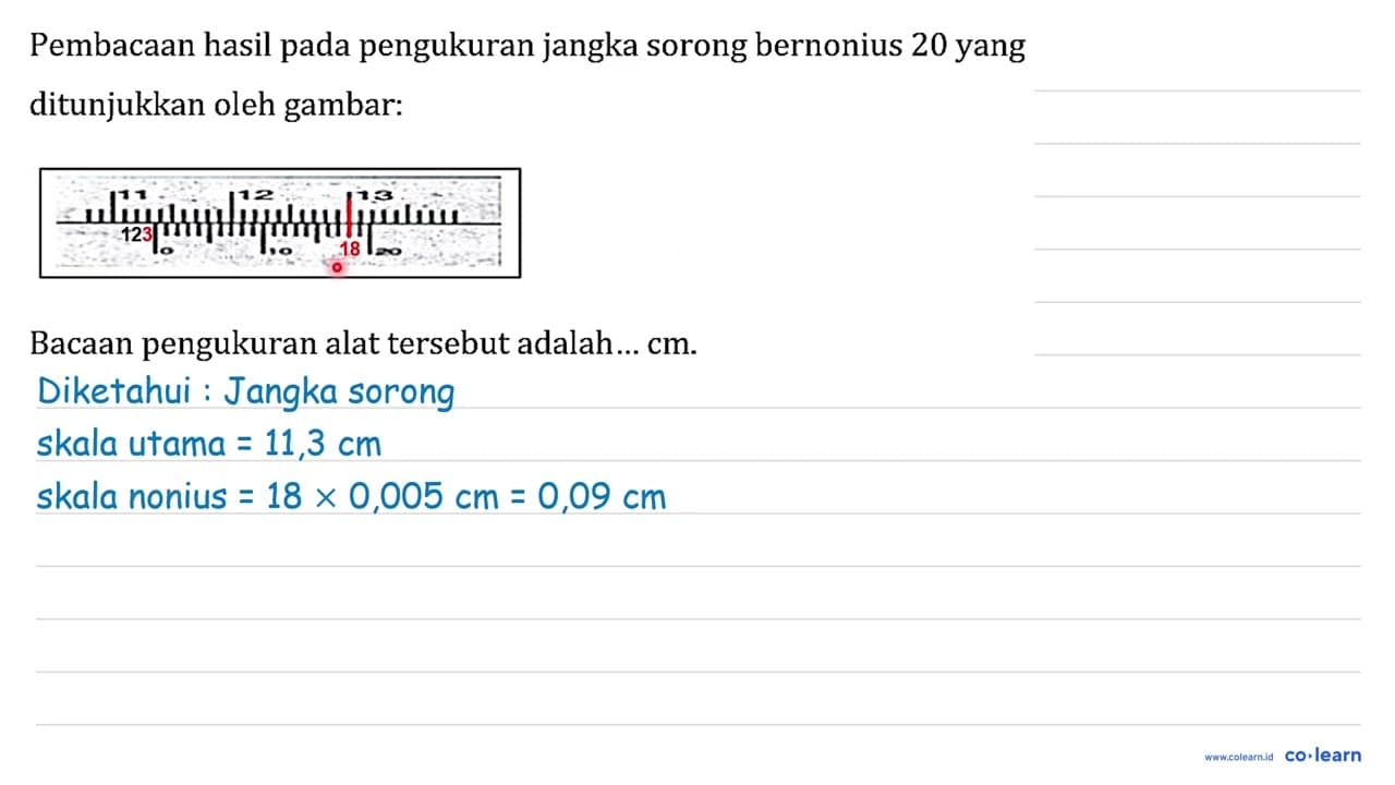 Pembacaan hasil pada pengukuran jangka sorong bernonius 20