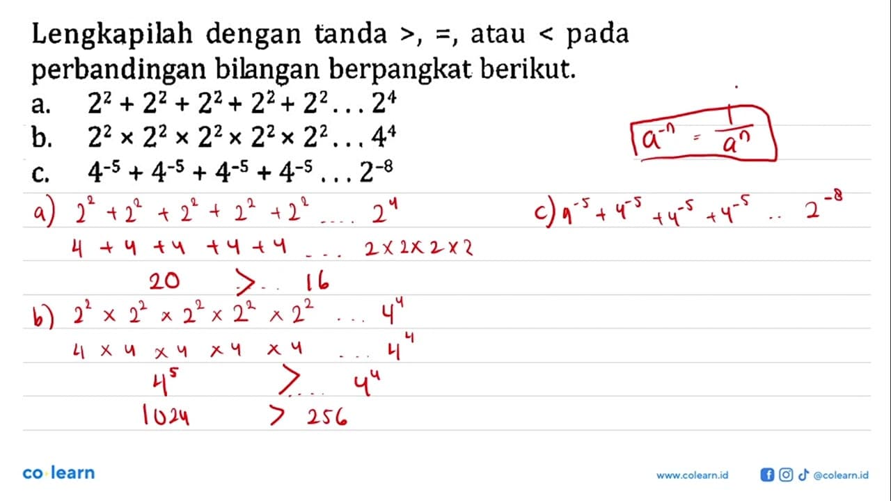 Lengkapilah dengan tanda >, =, atau < pada perbandingan