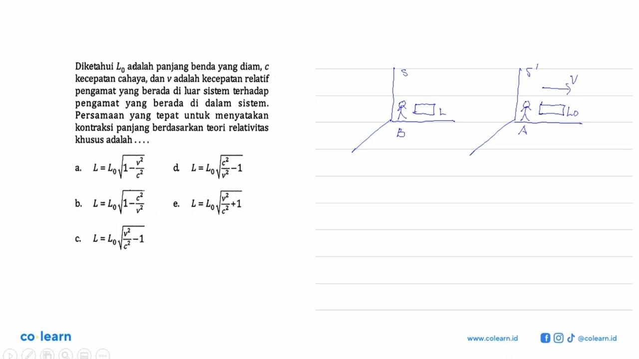 Diketahui L0 adalah panjang benda yang diam, c kecepatan