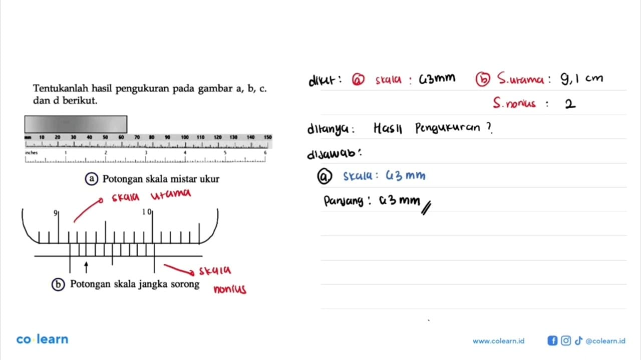 Tentukanlah hasil pengukuran pada gambar a, b, c dan d