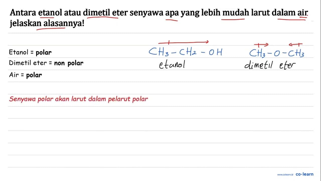 Antara etanol atau dimetil eter senyawa apa yang lebih