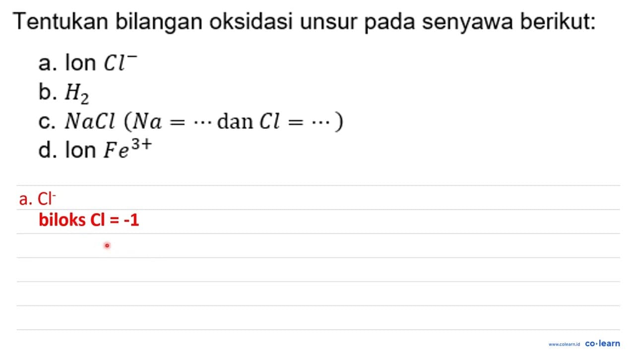 Tentukan bilangan oksidasi unsur pada senyawa berikut: a.