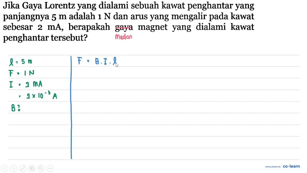 Jika Gaya Lorentz yang dialami sebuah kawat penghantar yang