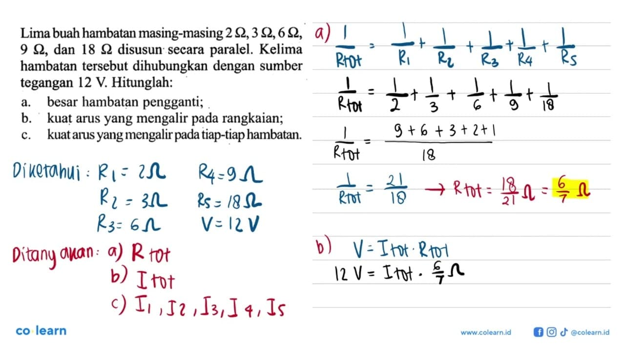 Lima buah hambatan masing-masing 2 ohm, 3 ohm, 6 ohm, 9