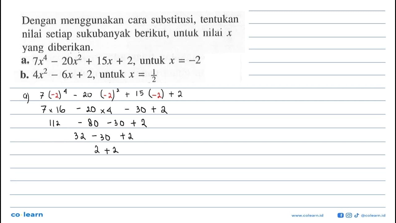 Dengan menggunakan cara substitusi, tentukan nilai setiap