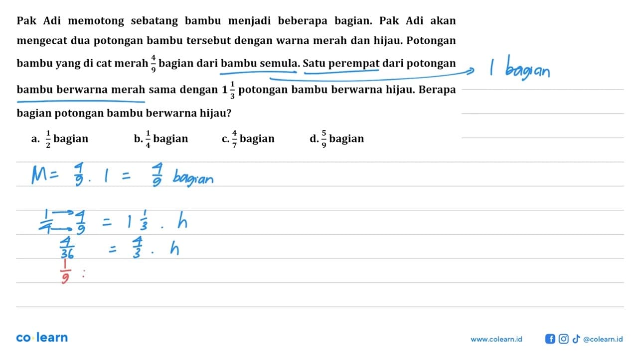 Pak Adi memotong sebatang bambu menjadi beberapa bagian.