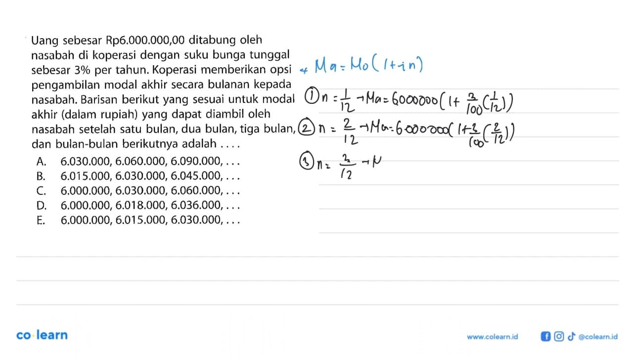 Uang sebesar Rp6.000.000,00 ditabung oleh nasabah di