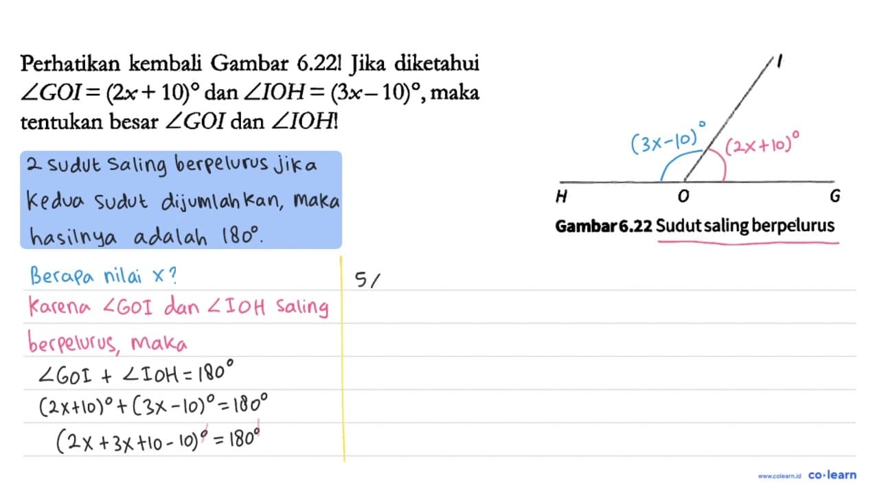 Perhatikan kembali Gambar 6.22! Jika diketahui sudut GOI =