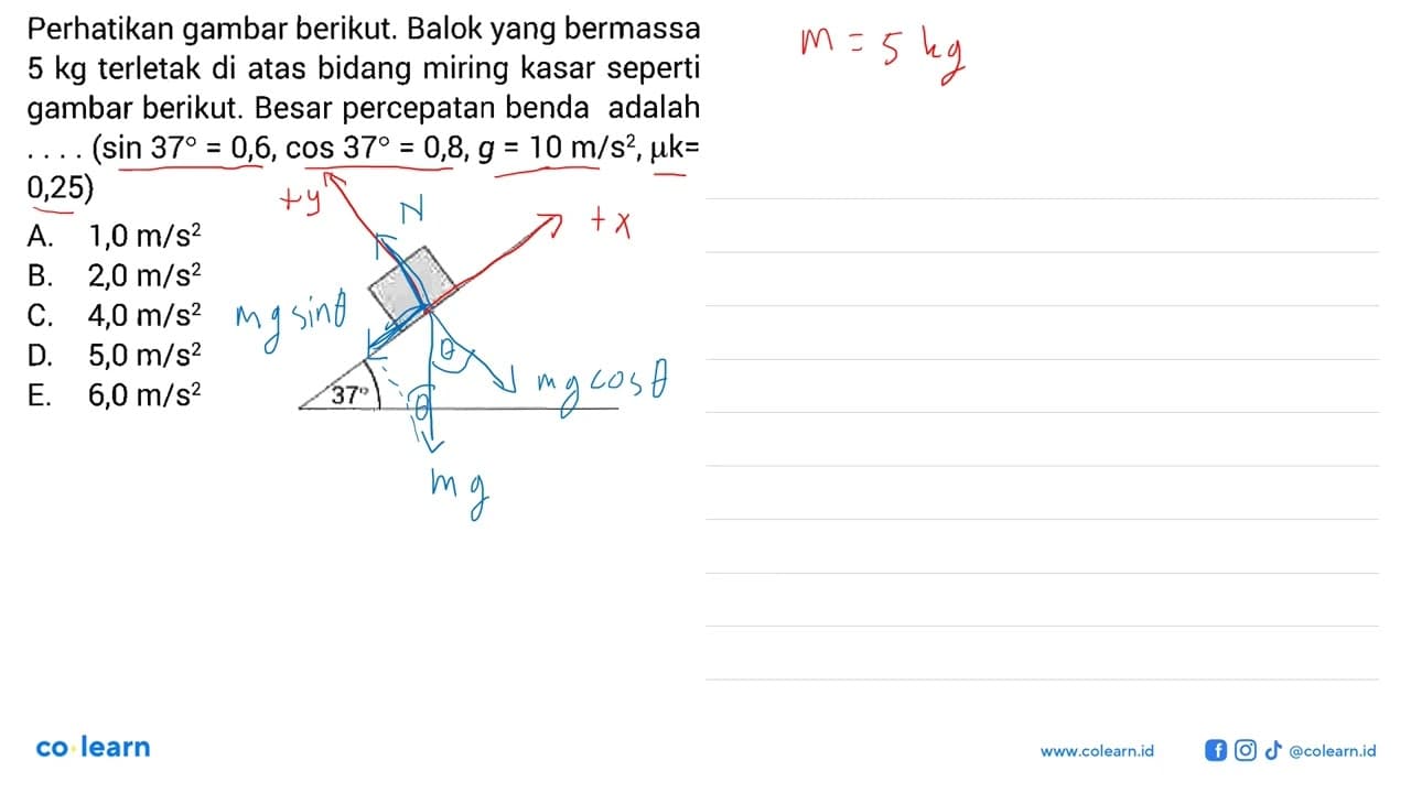 Perhatikan gambar berikut. Balok yang bermassa 5 kg