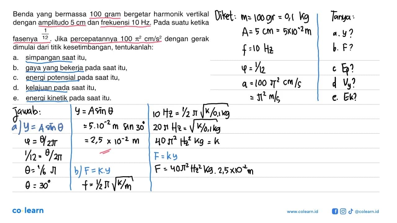 Benda yang bermassa 100 gram bergetar harmonik vertikal