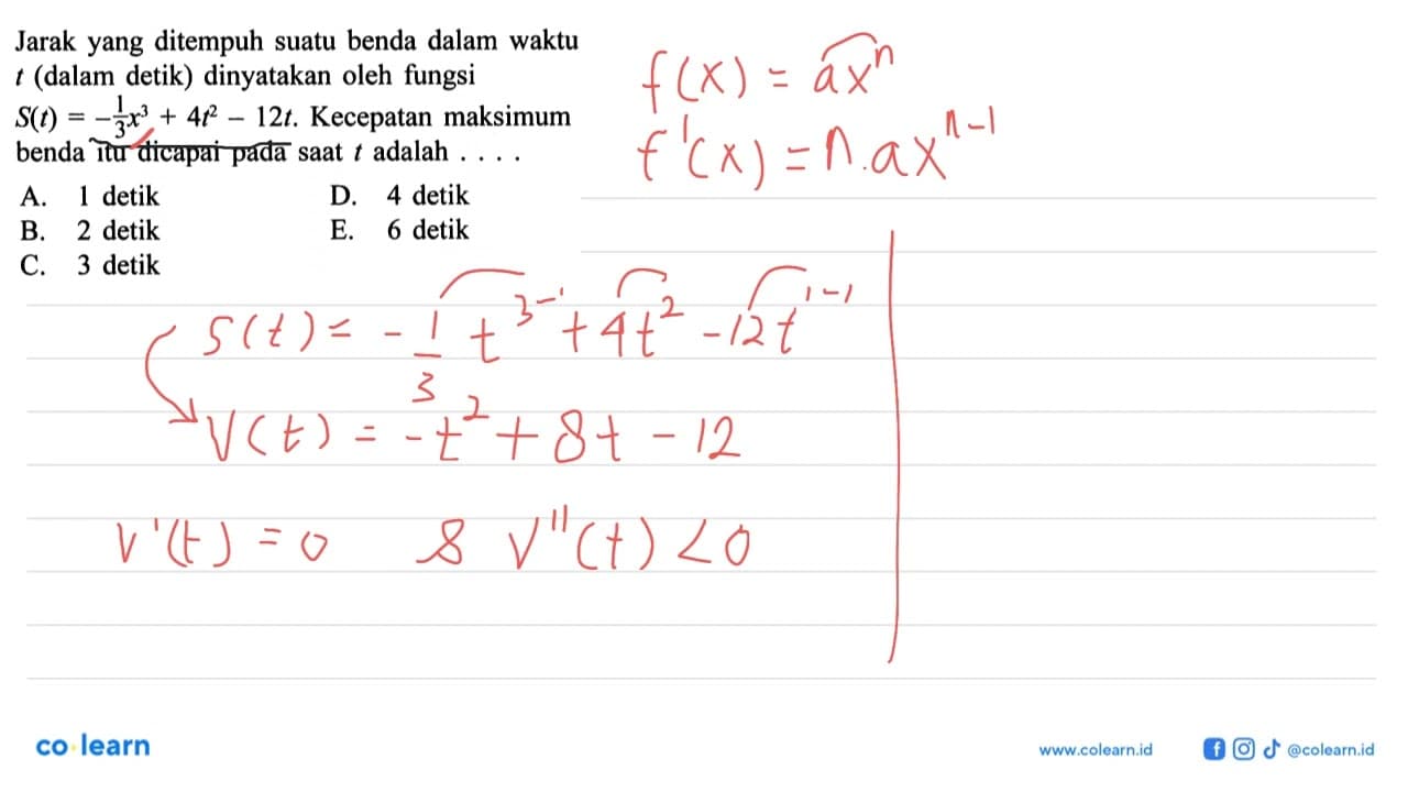 Jarak yang ditempuh suatu benda dalam waktu t (dalam detik)