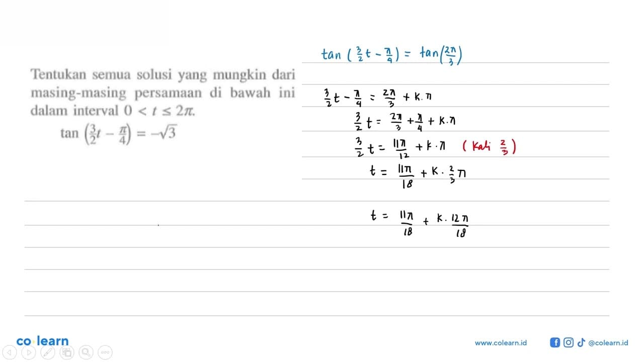 Tentukan semua solusi yang mungkin dari tan(3/2