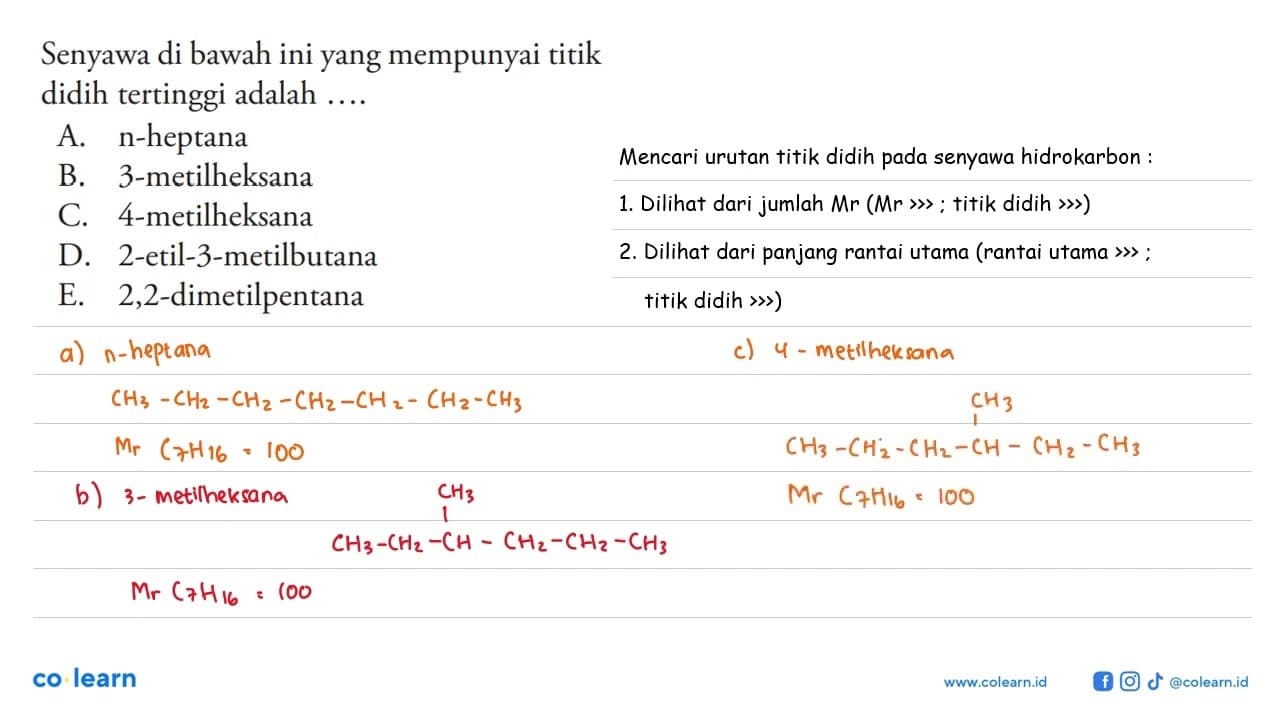 Senyawa di bawah ini yang mempunyai titik didih tertinggi