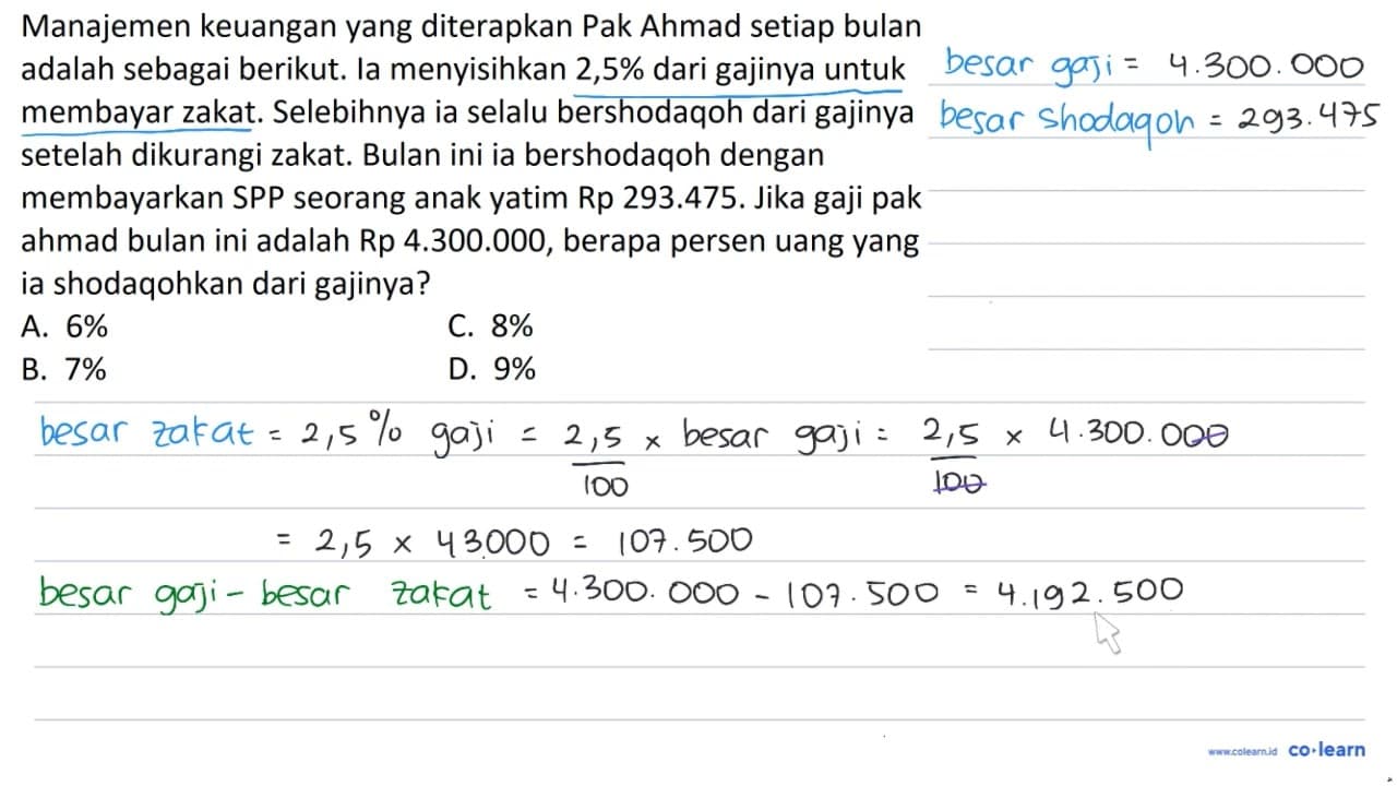 Manajemen keuangan yang diterapkan Pak Ahmad setiap bulan