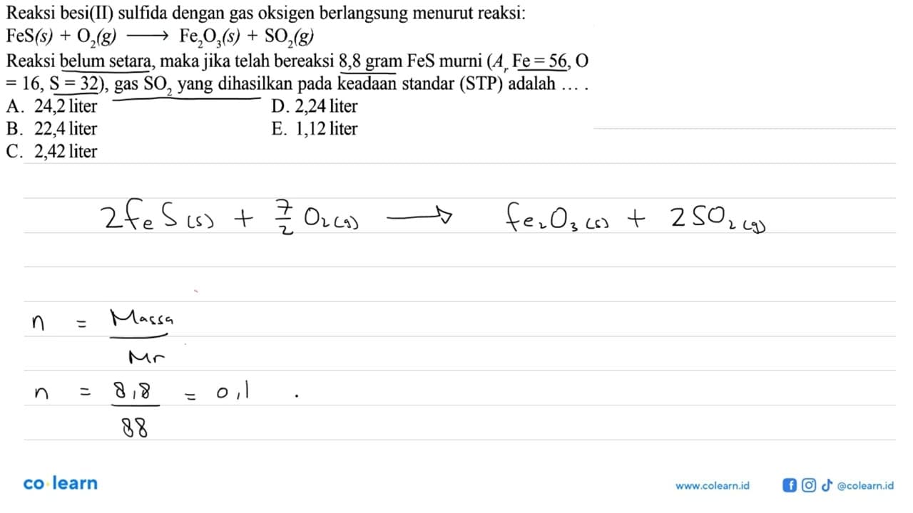 Reaksi besi(II) sulfida dengan gas oksigen berlangsung