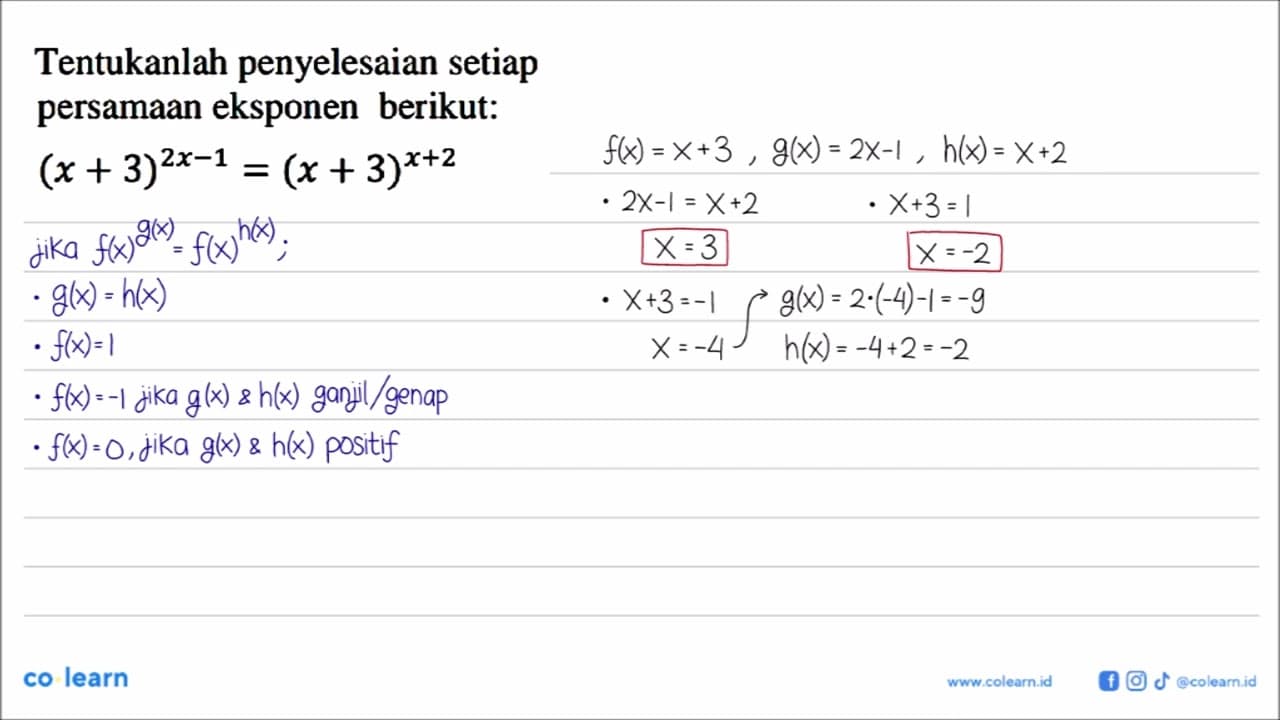 Tentukanlah penyelesaian setiap persamaan eksponen berikut: