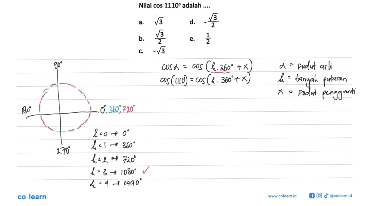 Nilai cos 1110 adalah .....