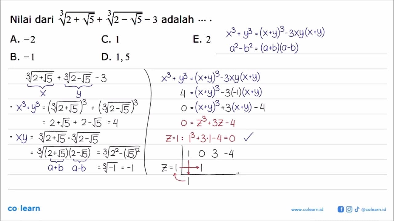 Nilai dari (2+akar(5))^(1/3) adalah