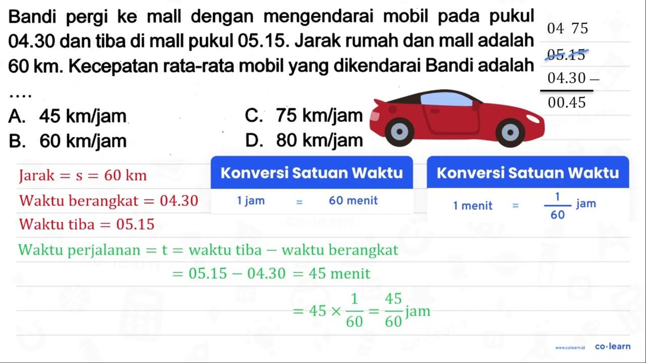 Bandi pergi ke mall dengan mengendarai mobil pada pukul