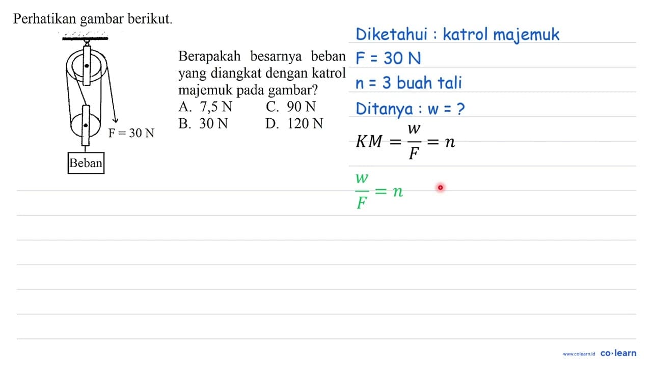 Perhatikan gambar berikut. Berapakah besarnya beban yang