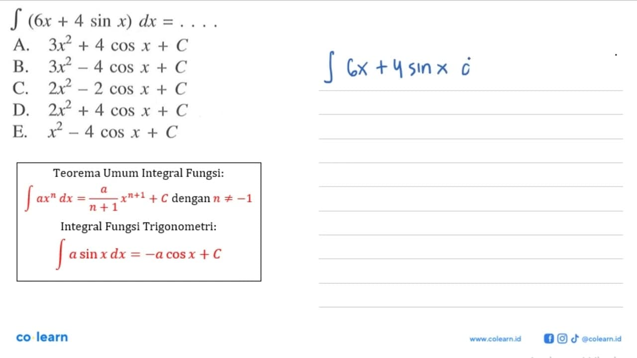 integral(6x+4 sin x) dx=....