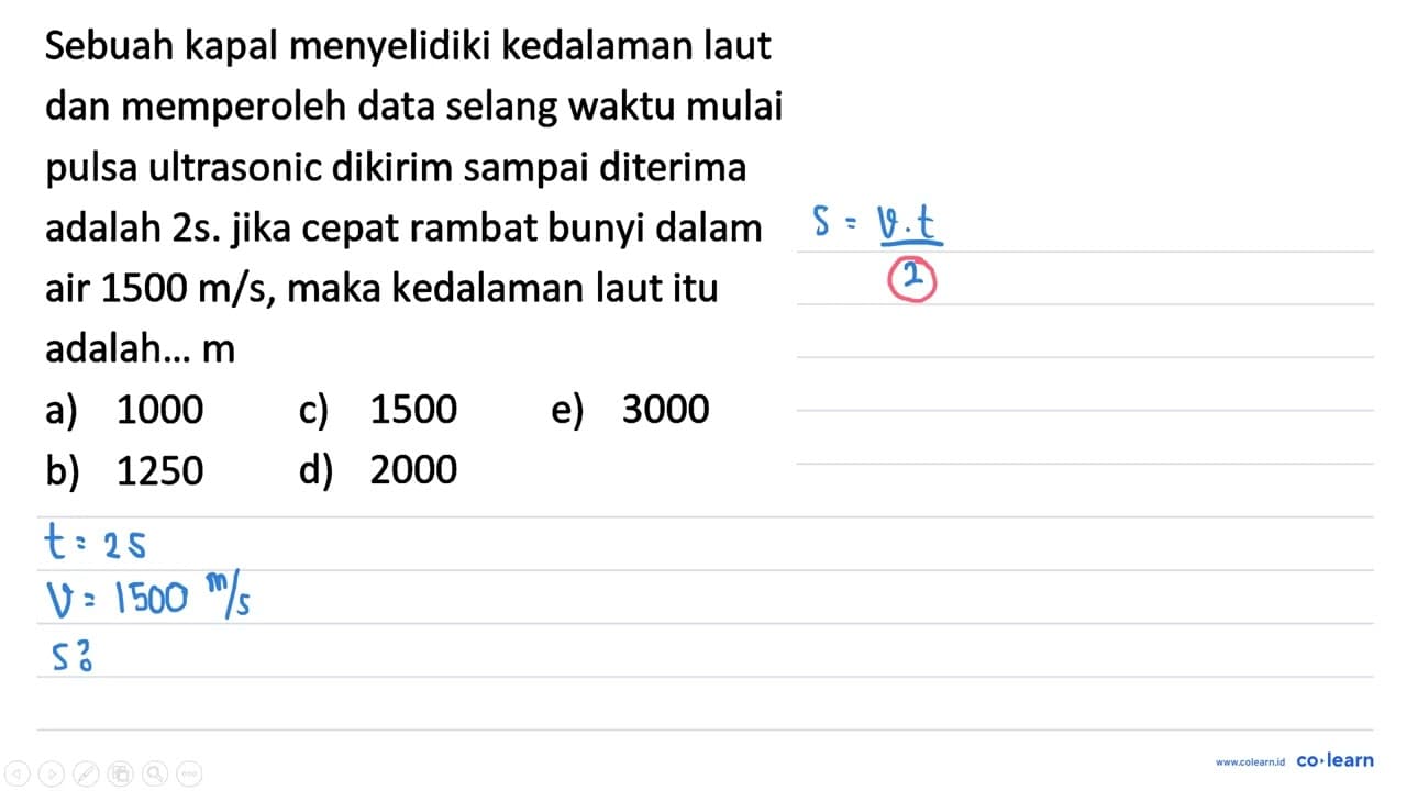 Sebuah kapal menyelidiki kedalaman laut dan memperoleh data