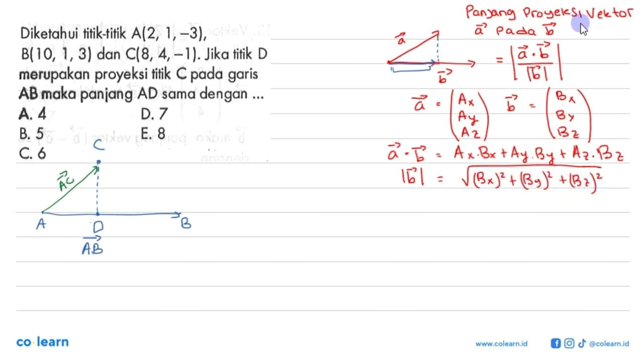 Diketahui titik-titik A(2,1,-3), B(10,1,3) dan C(8,4,-1).