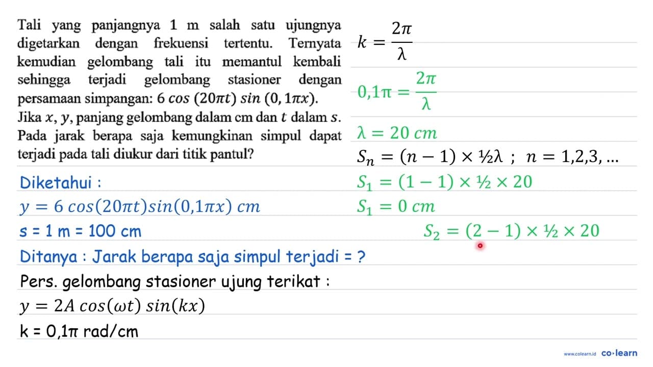 Tali yang panjangnya 1 m salah satu ujungnya digetarkan