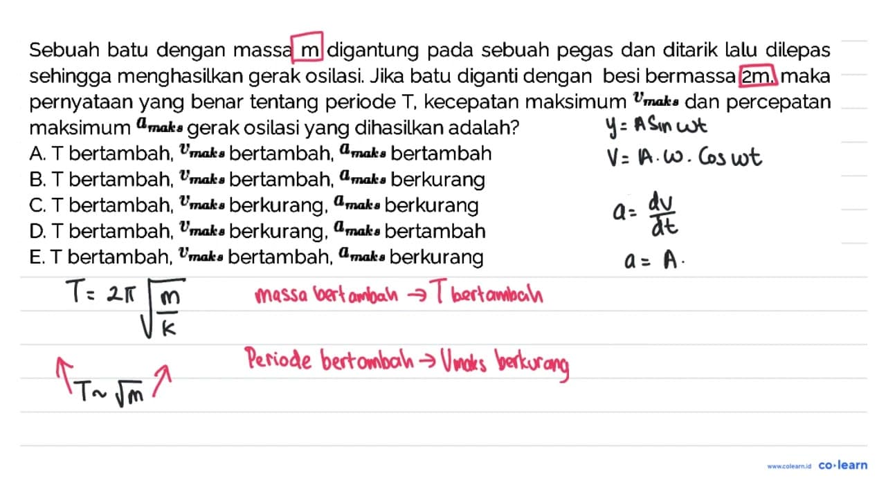 Sebuah batu dengan massa m digantung pada sebuah pegas dan