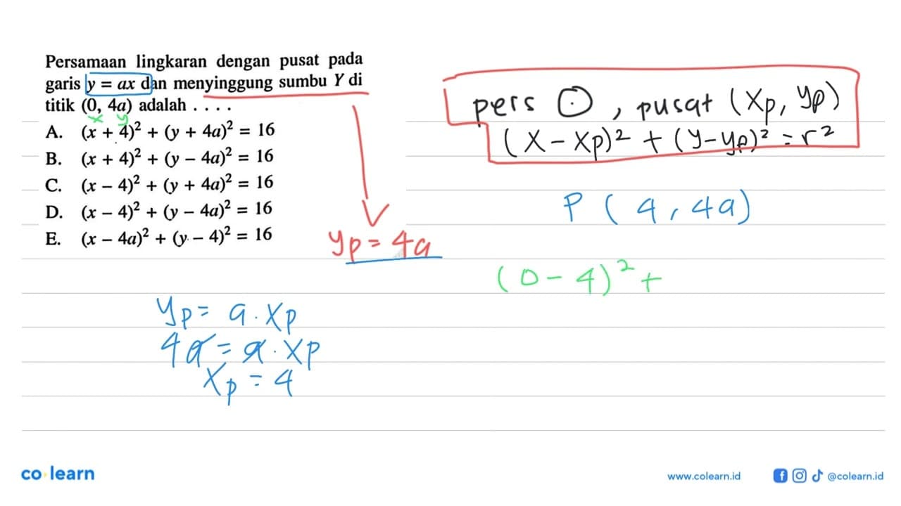 Persamaan lingkaran dengan pusat pada garis y=ax dan