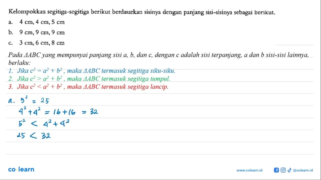 Kelompokkan segitiga-segitiga berikut berdasarkan sisinya