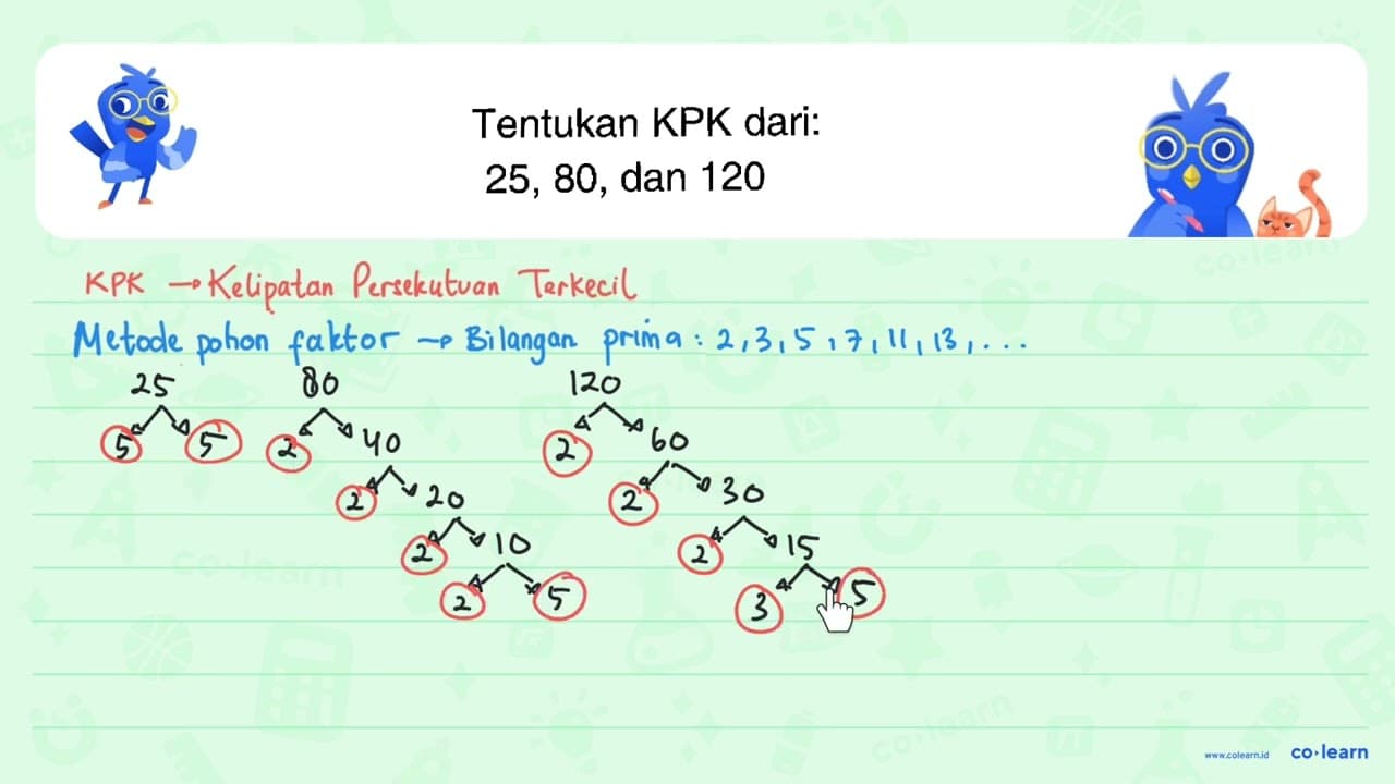 Tentukan KPK dari: 25, 80, dan 120