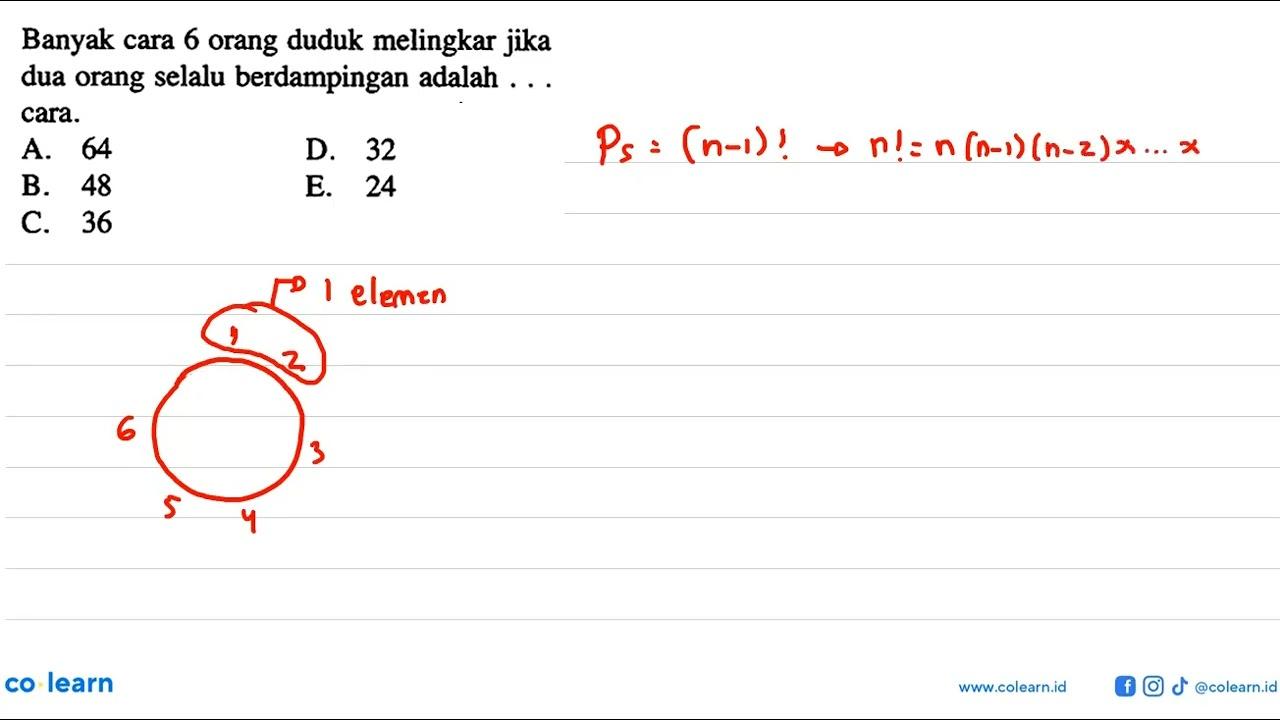 Banyak cara 6 orang duduk melingkar jika dua orang selalu