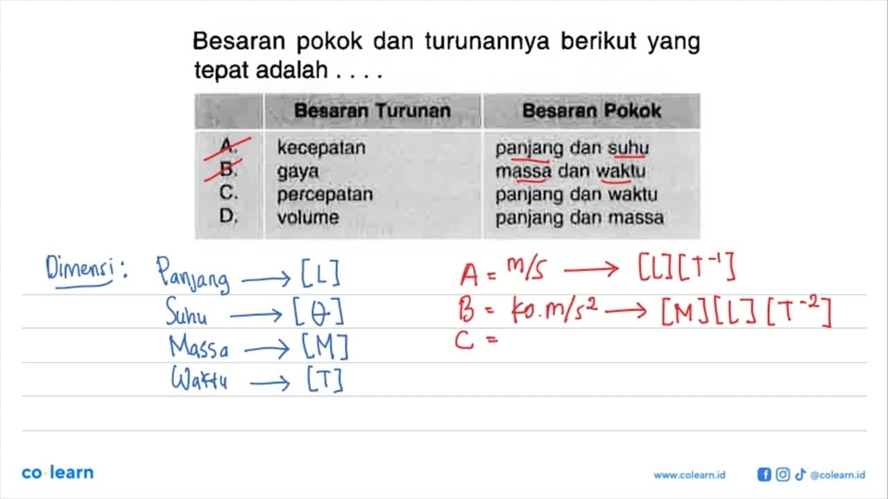 Besaran pokok dan turunannya berikut yang tepat adalah ....