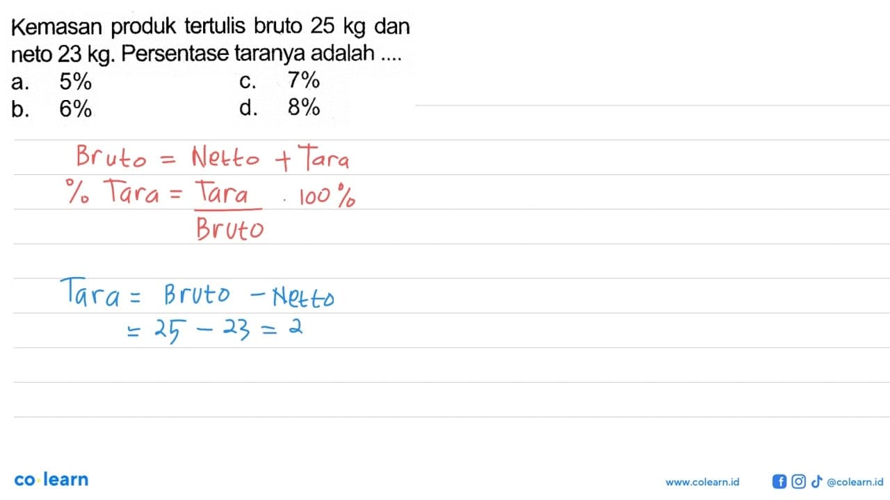 Kemasan produk tertulis bruto 25 kg dan neto 23 kg.