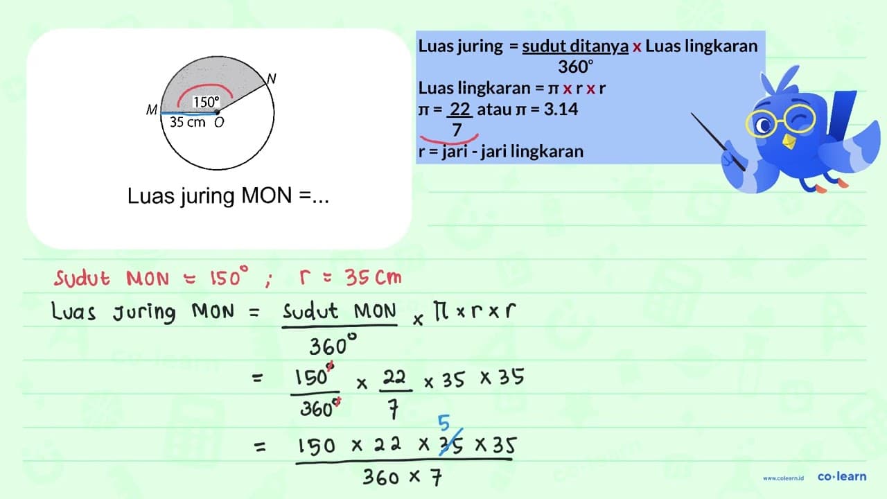 M 150 35 cm O N Luas juring MON =...