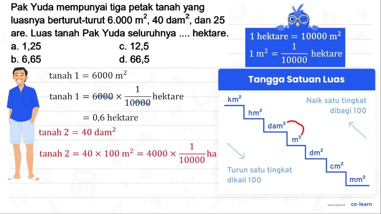 Pak Yuda mempunyai tiga petak tanah yang luasnya