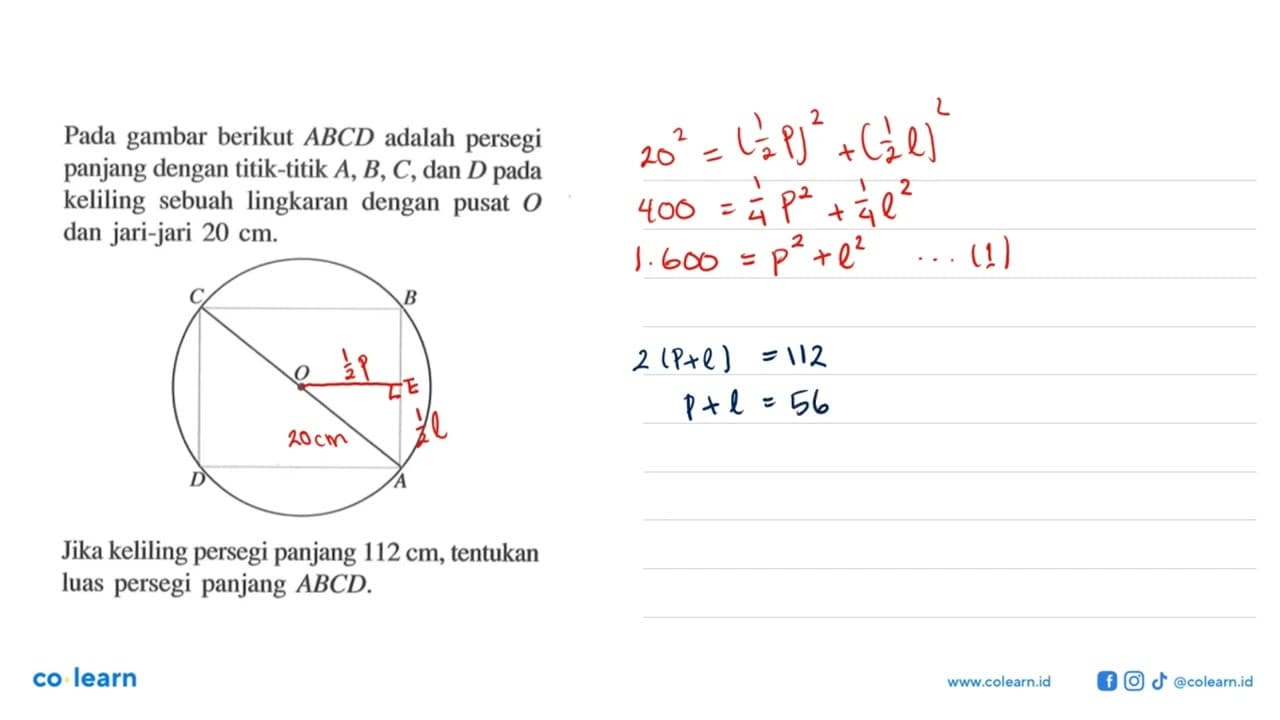 Pada gambar berikut ABCD adalah persegi panjang dengan