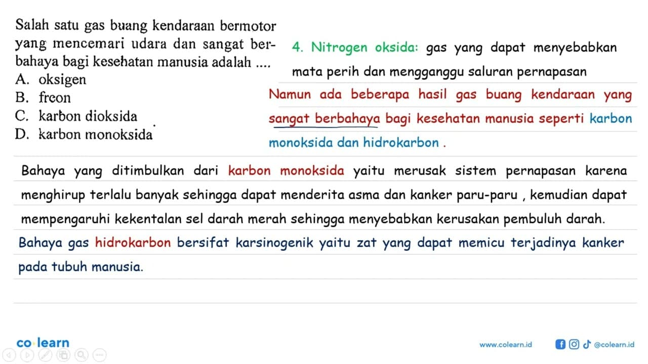 Salah satu gas buang kendaraan bermotor yang mencemari