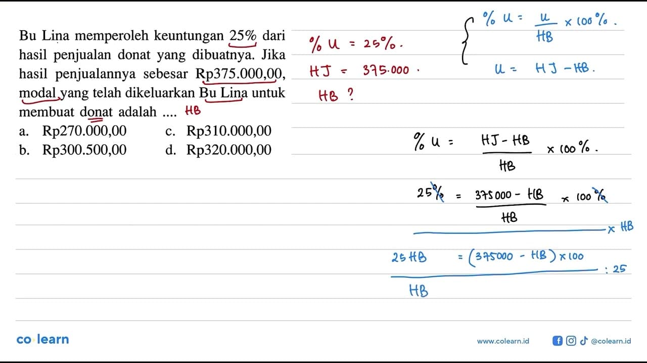 Bu Lina memperoleh keuntungan 25% dari hasil penjualan