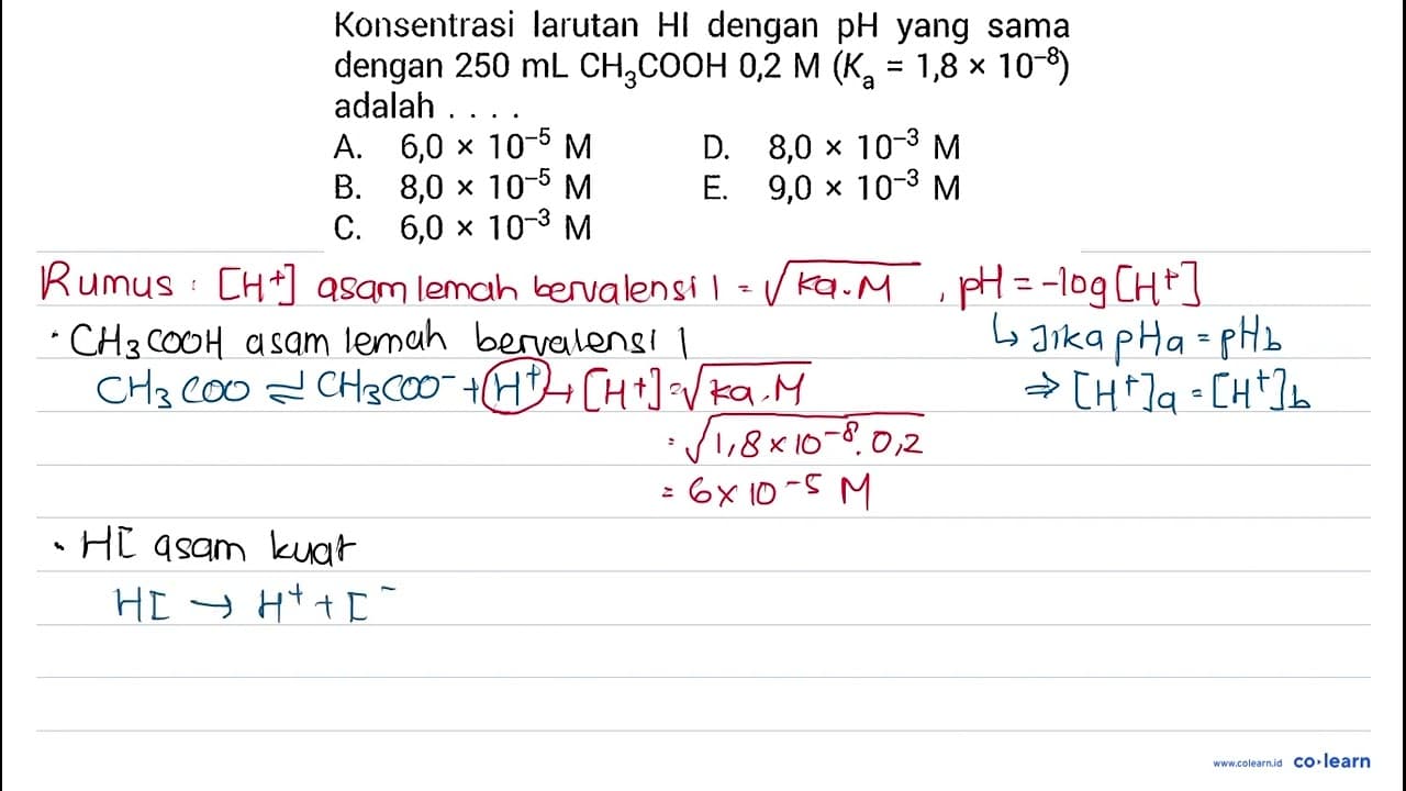 Konsentrasi larutan Hl dengan pH yang sama dengan 250 mL